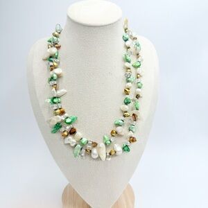 Vintage Green Abalone Shell Beaded Multi Strand Necklace